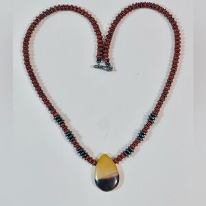 Southwest mookaite jasper Hematite Beaded teardrop pendant necklace Sz 23”